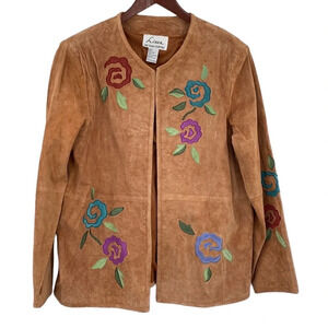 Linea by Louis Dell'Olio Suede Jacket Women Size Large Orange Tan Western Floral
